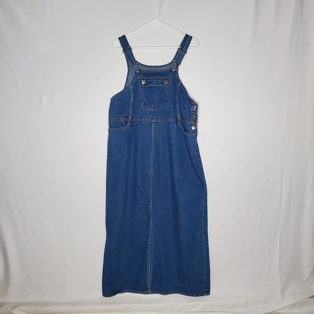 Vtg Route 66 Bib Overalls Maxi Denim Dress 15/16 Grunge Modest 90s Y2K